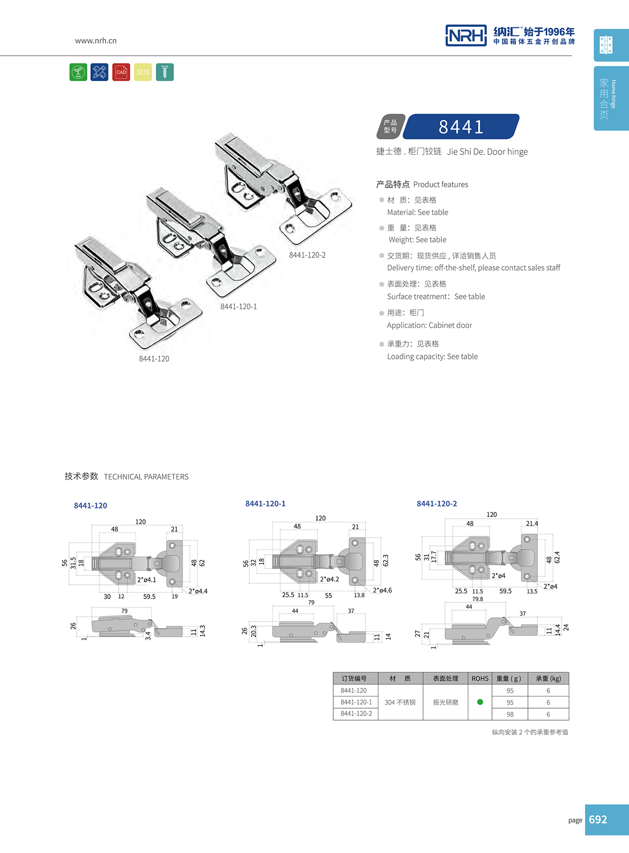 納匯/NRH 8441-120-2 冷藏車門合頁